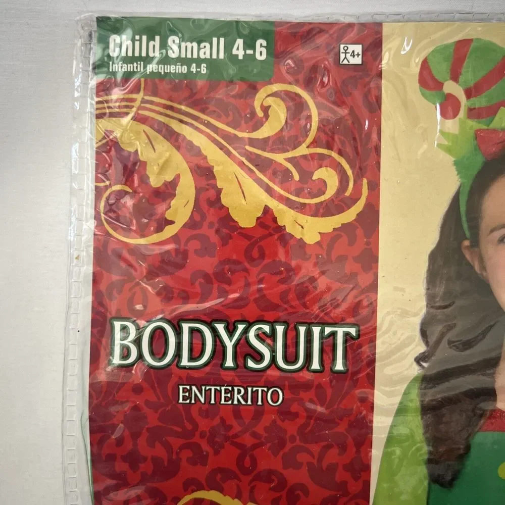 Child Holiday Christmas Bodysuit Costume Green Red Small 4-6‎ 1 Pc NEW